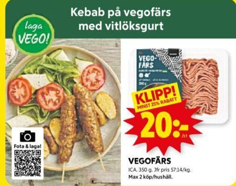 ICA Kvantum VEGOFÄRS ICA. 350 g. erbjuda