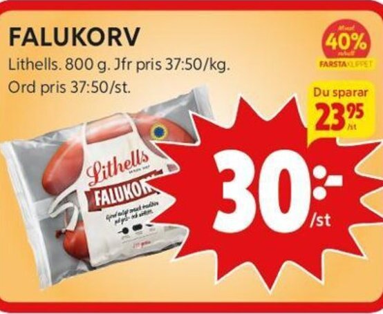 ICA Kvantum FALUKORV Lithells. 800 g. erbjuda