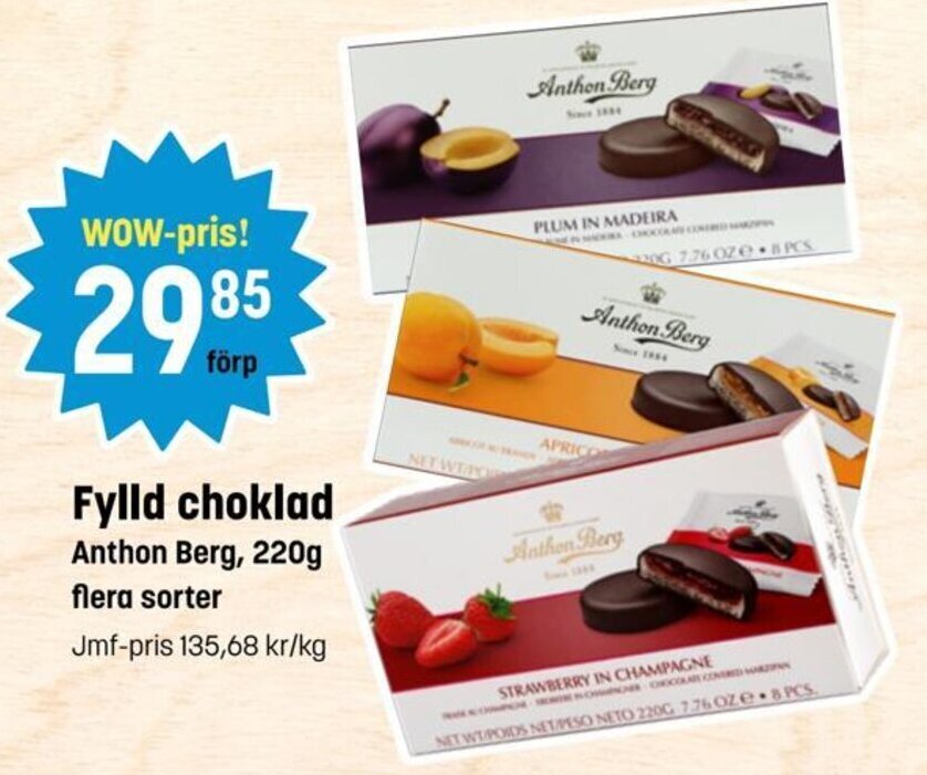 Eurocash Fylld choklad Anthon Berg, 220g erbjuda