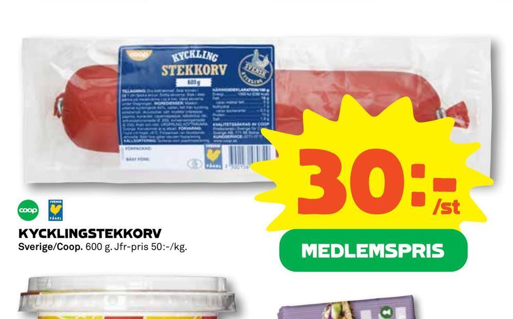 Coop Kycklingstekkorv erbjuda