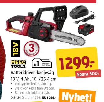 Jula Batteridriven kedjesåg 18 v, 4 ah, 10/25,4 cm erbjuda