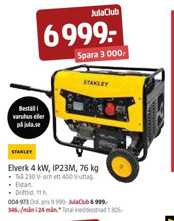 Jula Elverk 4 kw, ip23m, 76 kg erbjuda