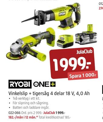 Jula Vinkelslip + tigersåg 18 v, 4,0 ah erbjuda