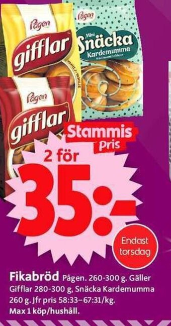 ICA Supermarket Fikabröd Pågen. 260-300 g. erbjuda