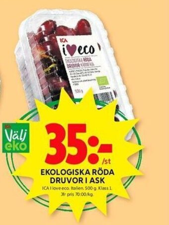 ICA Kvantum EKOLOGISKA RÖDA DRUVOR I ASK erbjuda