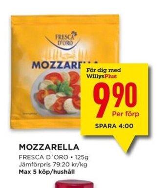 Willys MOZZARELLA FRESCA D'ORO 125g erbjuda