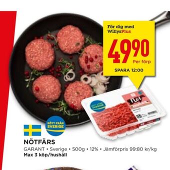 Willys Hemma Garant nötfärs 12% erbjuda