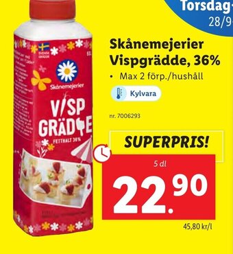 Lidl Skånemejerier Vispgrädde, 36% erbjuda