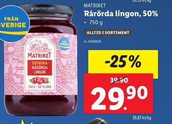 Lidl MATRIKET Rårörda lingon, 50% erbjuda