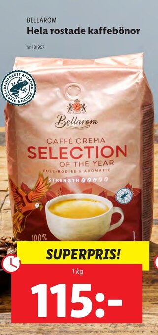 Lidl BELLAROM Hela rostade kaffebönor erbjuda