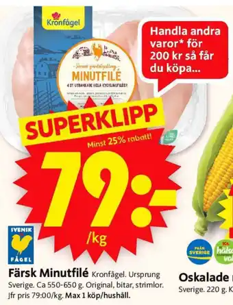 ICA Supermarket Kronfågel Färsk Minutfilé 550-650g erbjuda