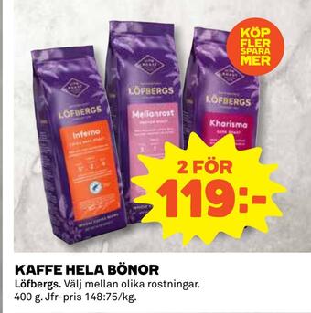 Coop Daglivs Kaffe hela bönor erbjuda
