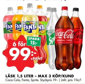 ÖoB Läsk 1,5 liter - max 3 köp/kund erbjuda