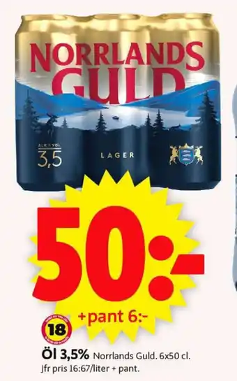 ICA Supermarket Norrlands Guld Öl 3,5% 6x50cl erbjuda