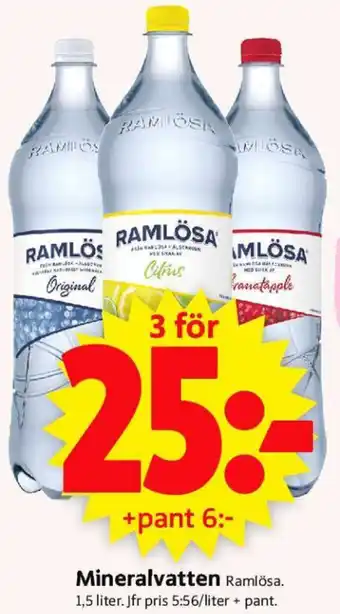 ICA Supermarket Ramlösa Mineralvatten 1,5 liter erbjuda