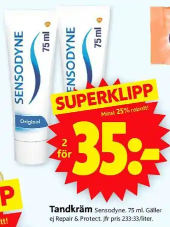 ICA Supermarket Sensodyne Tandkräm 75ml erbjuda