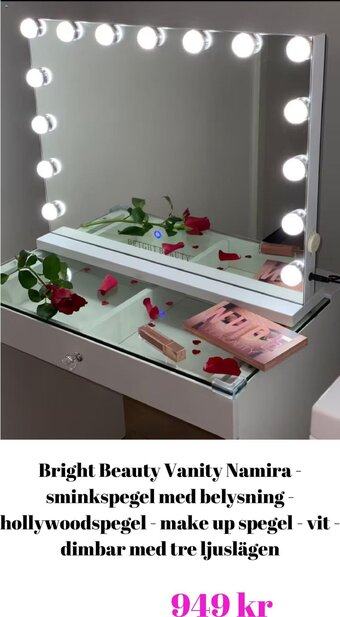 CDON Bright Beauty Vanity Namira - sminkspegel med belysning - hollywoodspegel - make up spegel - vit-dimbar med tre ljuslägen erbjuda