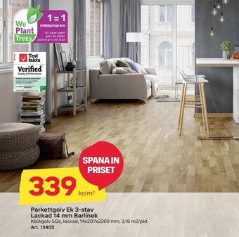 Byggmax Parkettgolv Ek 3-stav Lackad 14 mm Barlinek erbjuda