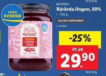Lidl Rårörda lingon, 50% erbjuda