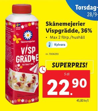Lidl Skånemejerier vispgrädde, 36% erbjuda