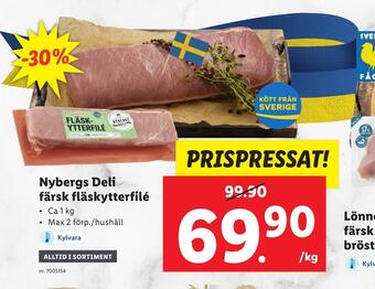 Lidl Nybergs deli färsk fläskytterfilé erbjuda