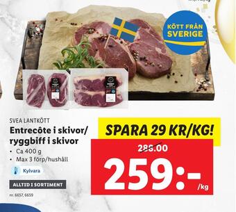 Lidl Entrecôte skivor/ ryggbiff skivor erbjuda