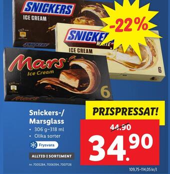 Lidl Snickers-/ marsglass erbjuda