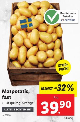 Lidl Matpotatis, fast erbjuda