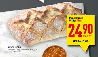 Willys Dafgårds butiksbakat matbröd erbjuda