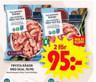 ICA Maxi Royal greenland räkor med skal erbjuda