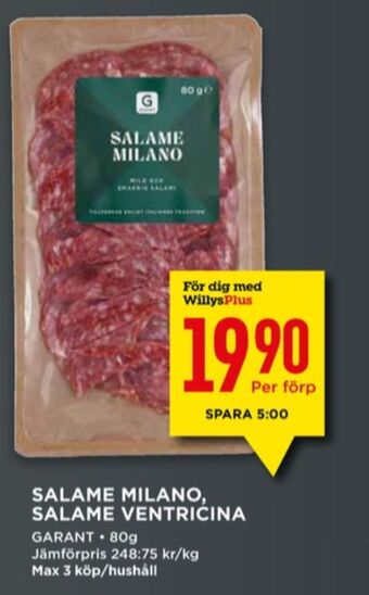 Willys Garant salami erbjuda