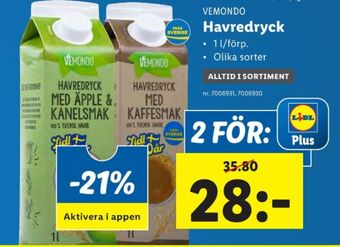 Lidl Vemondo havredryck äpple & kanel erbjuda