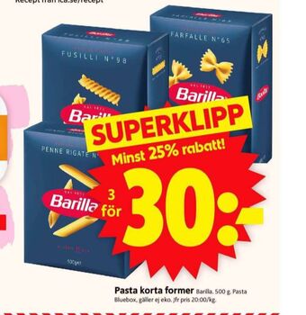 ICA Supermarket Barilla pasta sorterad erbjuda