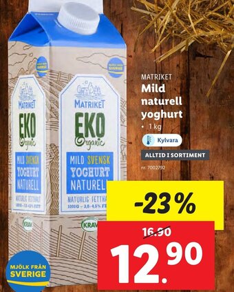 Lidl MATRIKET Mild naturell yoghurt erbjuda