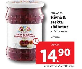 Lidl KULJANKA Rivna & stekta rödbetor erbjuda