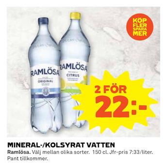 Coop Mineral-/kolsyrat vatten erbjuda