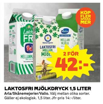 Coop Daglivs Laktosfri mjölkdryck 1,5 liter erbjuda