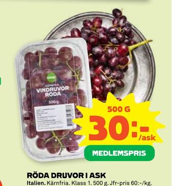 Stora Coop Röda druvor i ask erbjuda
