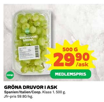 Coop Gröna druvor i ask erbjuda