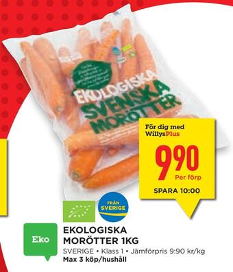 Willys Hemma Ekologiska morötter 1kg erbjuda