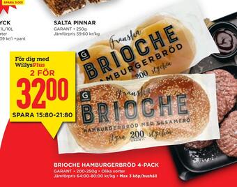 Willys Hemma Brioche hamburgerbröd 4-pack erbjuda