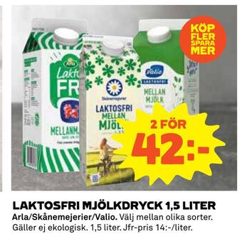 Coop Laktosfri mjölkdryck 1,5 liter erbjuda