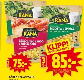 ICA Kvantum FÄRSK FYLLD PASTA Rana. 250 g. erbjuda