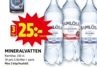 ICA Kvantum MINERALVATTEN Ramlösa. 150 cl. erbjuda