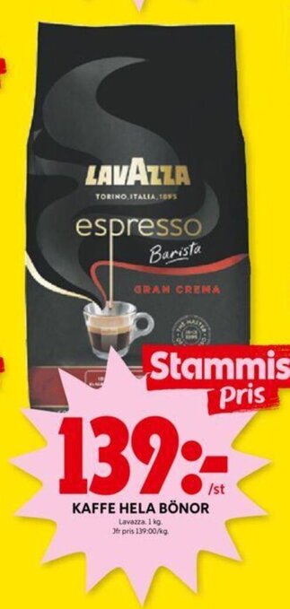 ICA Kvantum KAFFE HELA BÖNOR Lavazza. 1 kg. erbjuda