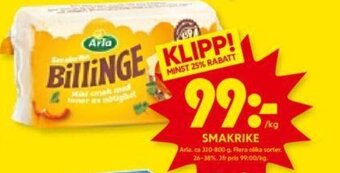 ICA Kvantum SMAKRIKE Arla, ca 310-800 g erbjuda