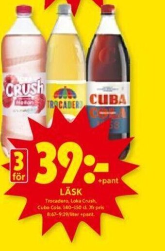 LÄSK Trocadero, Loka Crush, Cuba Cola. 140-150 cl.