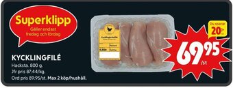 ICA Kvantum KYCKLINGFILÉ Hacksta. 800 g. erbjuda