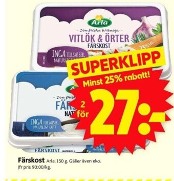 ICA Supermarket Färskost Arla. 150 g. erbjuda