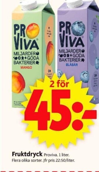 Fruktdryck Proviva. 1 liter